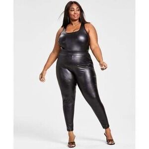 Nina Parker Pants Womens Plus 3X Black Faux Leather Elastic Waist Casual NWT